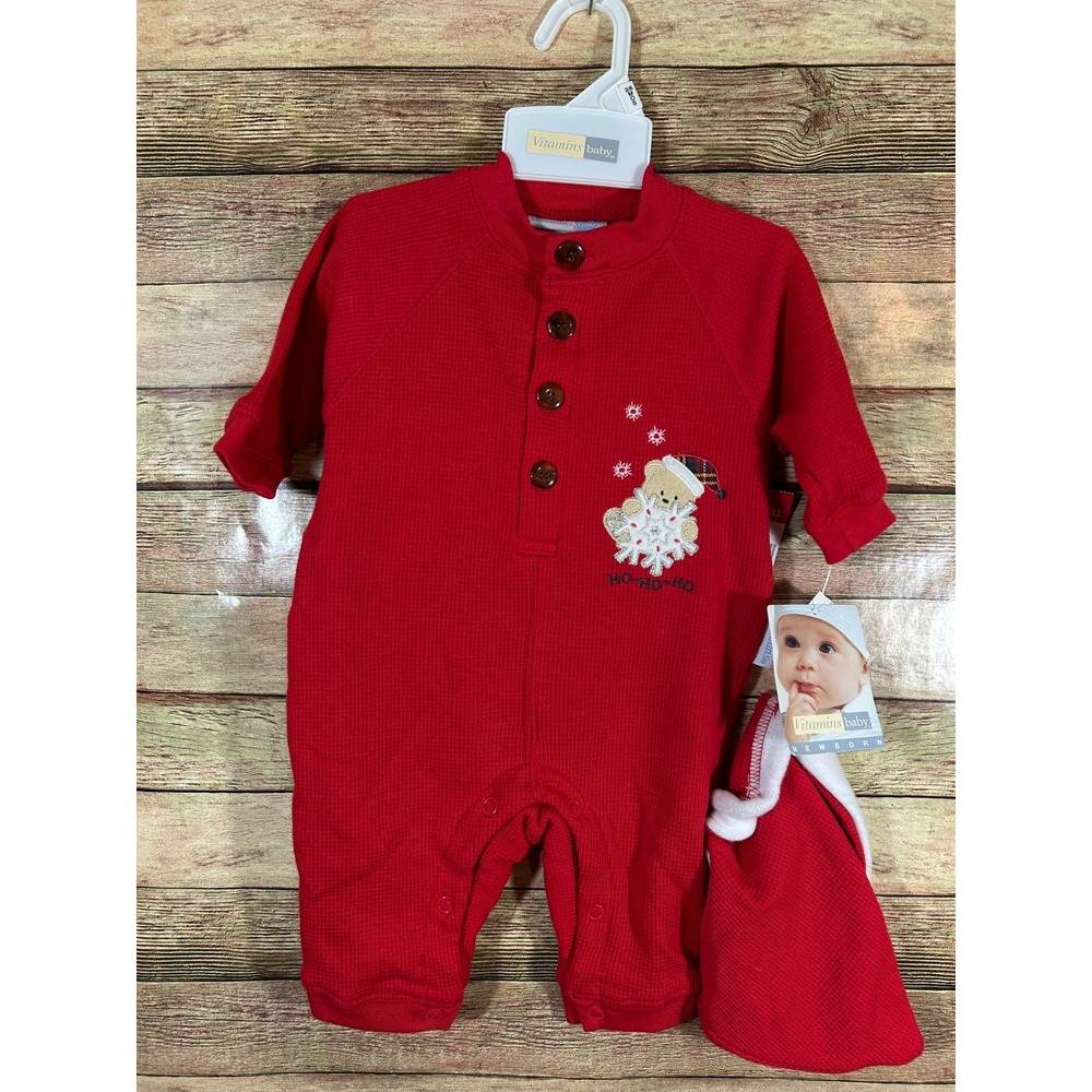 Vitamins Baby Christmas Outfit Newborn 3/6 Months Romper Santa Sack Warm NWT Red